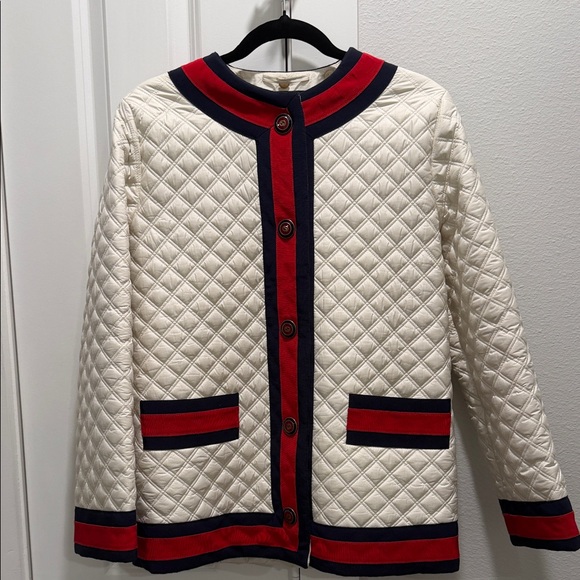 Gucci Jackets & Blazers - Gucci Cream Quilted Jacket with Red and Navy Trim